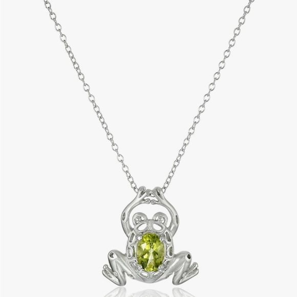 Jewelry - Sterling Silver Genuine Peridot Frog Pendant Necklace 18”